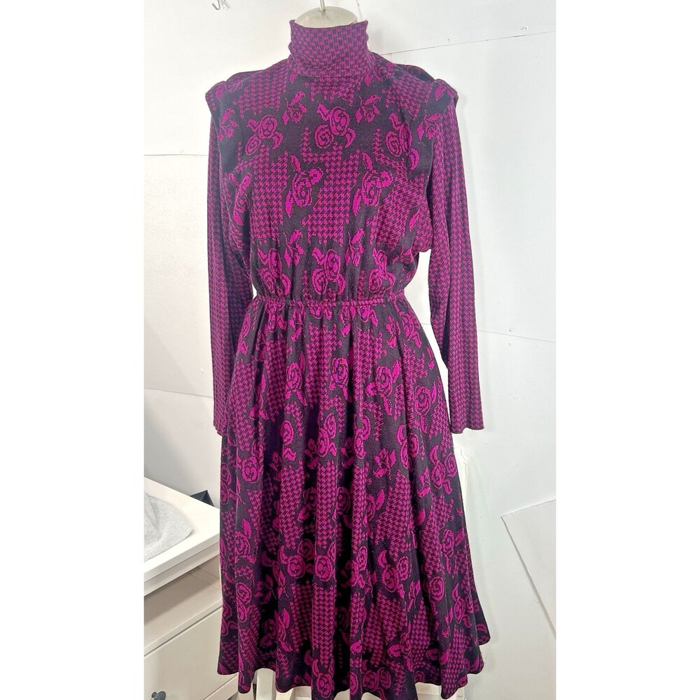 Vintage 1980s California Girl by Petrina Aberle floral houndstooth knit s/m* - Picture 3 of 16